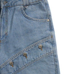 House of Sunny Womens Cowboy Denim Jeans Mid Blue Wash