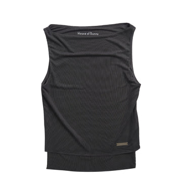 House of Sunny Womens Double Layer Sleeveless Mesh Top Steel Grey