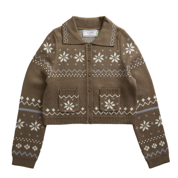 House of Sunny Womens Fairaisle Tripper Cardigan Light Brown