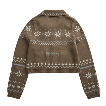 House of Sunny Womens Fairaisle Tripper Cardigan Light Brown