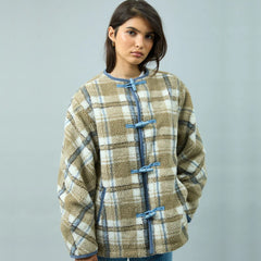 House of Sunny Womens Fleece Scarf Jacket Check Multi