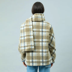 House of Sunny Womens Fleece Scarf Jacket Check Multi