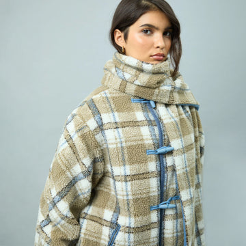 House of Sunny Womens Fleece Scarf Jacket Check Multi