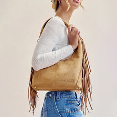 House of Sunny Womens Tassle Sling Shoulder Bag Tan