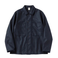 Jackman Comp Wool BB Overshirt Jacket Navy - Parasol Store