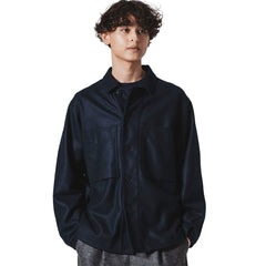 Jackman Comp Wool BB Overshirt Jacket Navy - Parasol Store