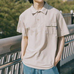 Kappy Pigment Henley Neck Half Shirt Beige - Parasol Store
