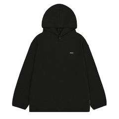 Kappy Waffle Button Hoodie Black - Parasol Store