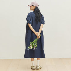 Kappy Womens Band Collar Dress Navy - Parasol Store