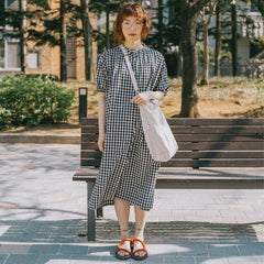 Kappy Womens Gingham Check Linen Dress Black - Parasol Store