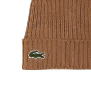 ​Lacoste Unisex Ribbed Wool Beanie Brown 