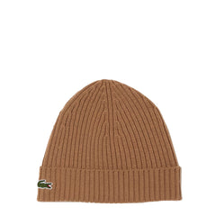 ​Lacoste Unisex Ribbed Wool Beanie Brown