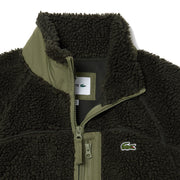 Lacoste Colourblock Fleece Zip-Up Jacket Khaki Green - Parasol Store