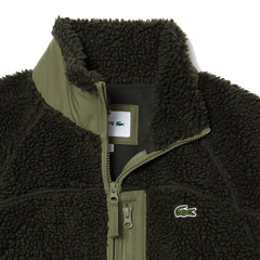 Lacoste Colourblock Fleece Zip-Up Jacket Khaki Green - Parasol Store