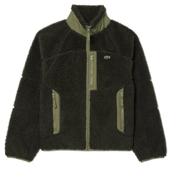Lacoste Colourblock Fleece Zip-Up Jacket Khaki Green - Parasol Store