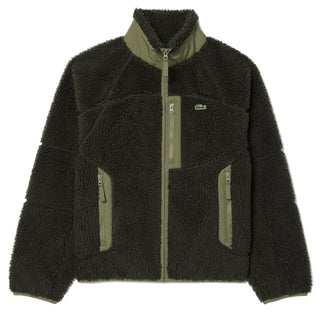 Lacoste Colourblock Fleece Zip-Up Jacket Khaki Green - Parasol Store