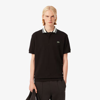 Lacoste French Made Classic Fit Stripe Collar Polo Shirt Brown