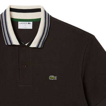 Lacoste French Made Classic Fit Stripe Collar Polo Shirt Brown
