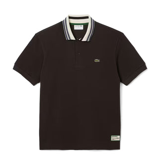 Lacoste French Made Classic Fit Stripe Collar Polo Shirt Brown