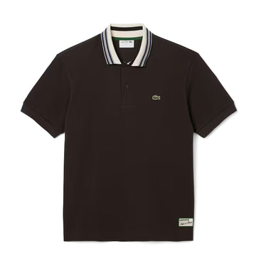 Lacoste French Made Classic Fit Stripe Collar Polo Shirt Brown