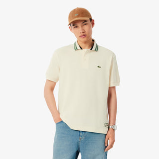 Lacoste French Made Classic Fit Stripe Collar Polo Shirt Ecru White