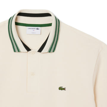 Lacoste French Made Classic Fit Stripe Collar Polo Shirt Ecru White