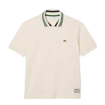 Lacoste French Made Classic Fit Stripe Collar Polo Shirt Ecru White