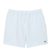 Lacoste Mid Length Striped Textured Swim Trunks White/Light Blue
