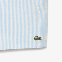 Lacoste Mid Length Striped Textured Swim Trunks White/Light Blue - Parasol Store