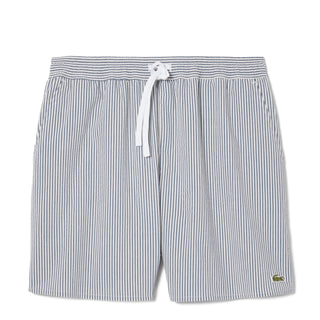 Lacoste Mid Length Striped Textured Swim Trunks White/Navy - Parasol Store