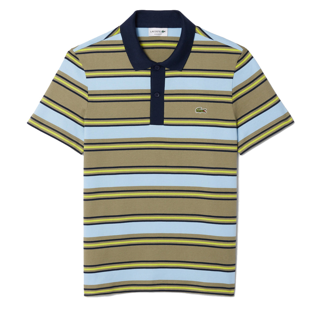 Lacoste Regular Fit Striped Cotton Polo Shirt Khaki Green / Blue - Parasol Store