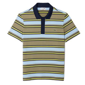 Lacoste Regular Fit Striped Cotton Polo Shirt Khaki Green / Blue - Parasol Store