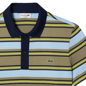 Lacoste Regular Fit Striped Cotton Polo Shirt Khaki Green / Blue - Parasol Store