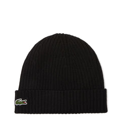 Lacoste Rib Knit Brushed Wool Beanie Black