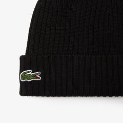 Lacoste Rib Knit Brushed Wool Beanie Black