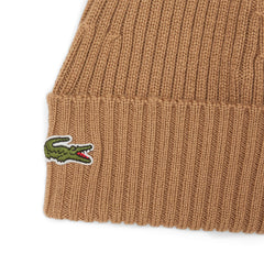 Lacoste Rib Knit Brushed Wool Beanie Date Brown