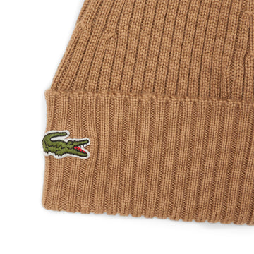 Lacoste Rib Knit Brushed Wool Beanie Date Brown