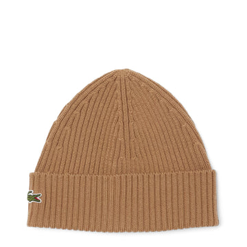 Lacoste Rib Knit Brushed Wool Beanie Date Brown
