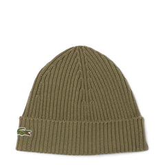 Lacoste Rib Knit Brushed Wool Beanie Khaki Green