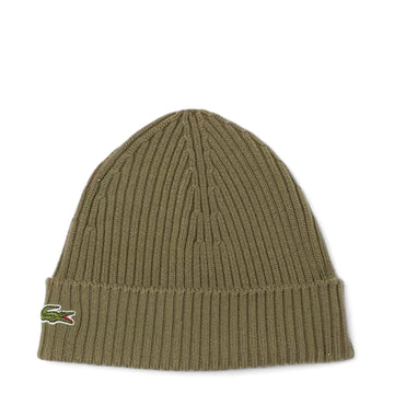 Lacoste Rib Knit Brushed Wool Beanie Khaki Green