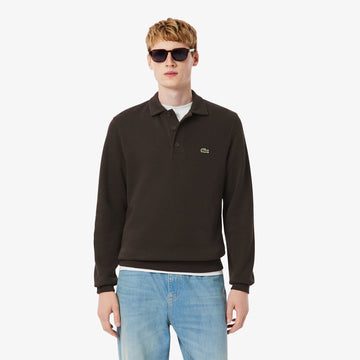 Lacoste Ribbed Cotton Polo Collar Sweatshirt Brown - Parasol Store