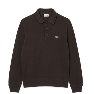 Lacoste Ribbed Cotton Polo Collar Sweatshirt Brown - Parasol Store