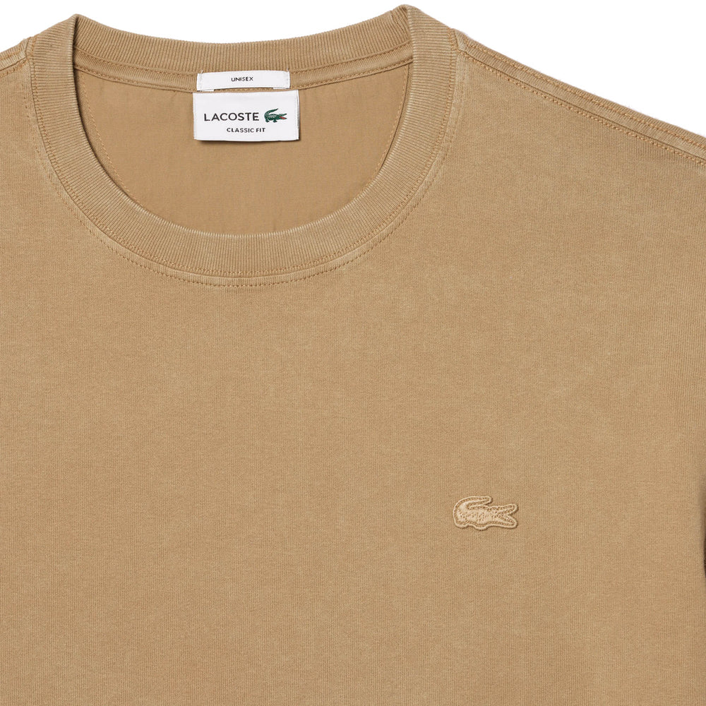 Lacoste Washed Effect Heavy Cotton T-Shirt Beige - Parasol Store
