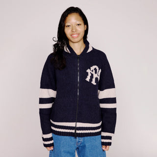 No Problemo NYP Varsity Zip Thru Knit Navy - Parasol Store
