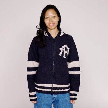 No Problemo NYP Varsity Zip Thru Knit Navy - Parasol Store