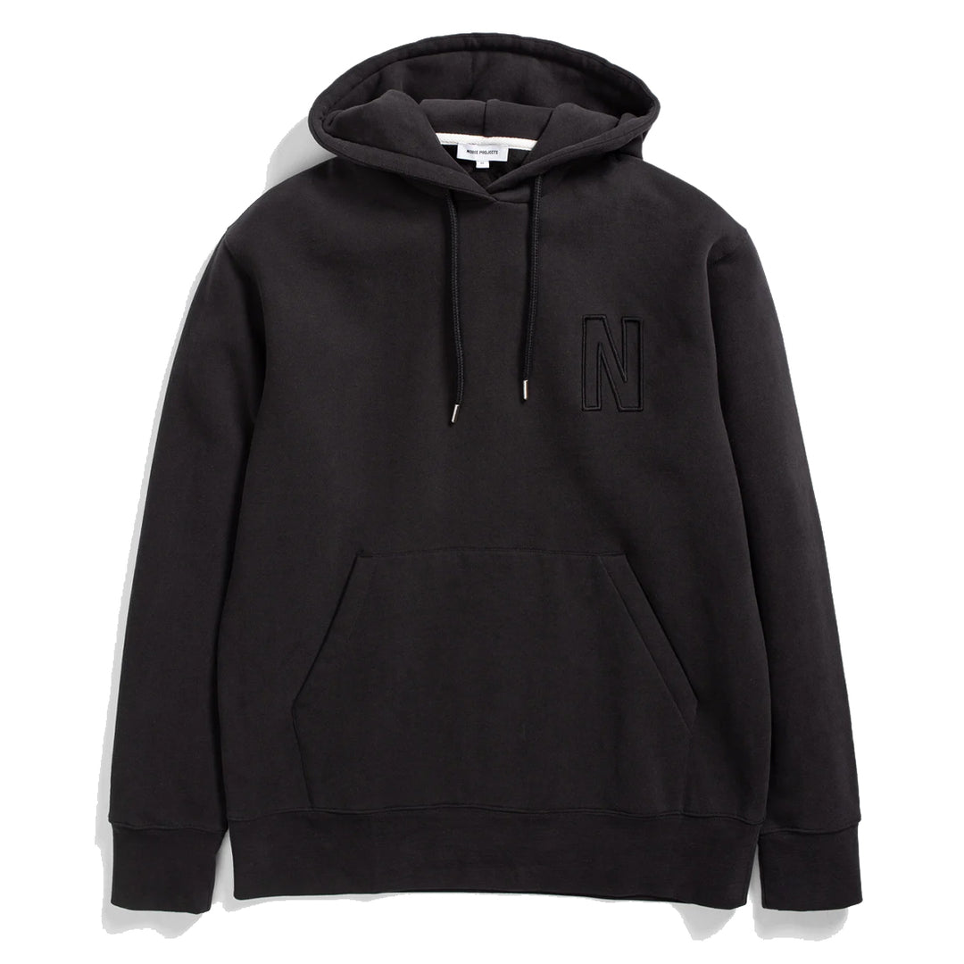 Norse Projects Arne Relaxed Organic Brushed Fleece N Logo Hoodie Black Norse Projects