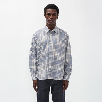 Norse Projects Falster Fine Check Oversize Shirt Cerulean