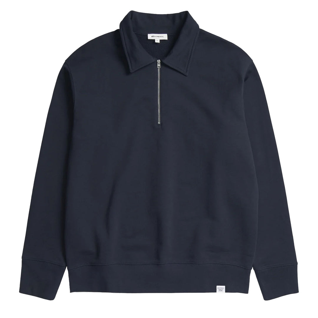 Norse Projects Ketel Relaxed Organic Half Zip Dark Navy - Parasol Store