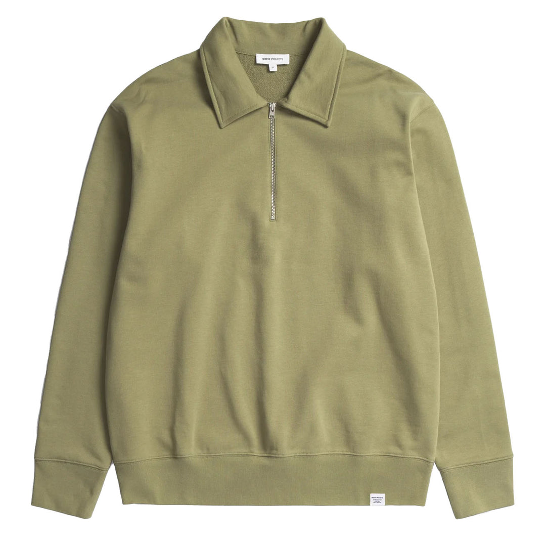 Norse Projects Ketel Relaxed Organic Half Zip Moss Green - Parasol Store