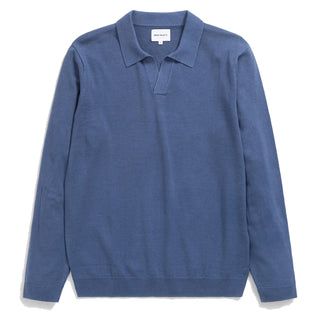 Norse Projects Leif Cotton Linen LS Polo Shirt Calcite Blue Norse Projects